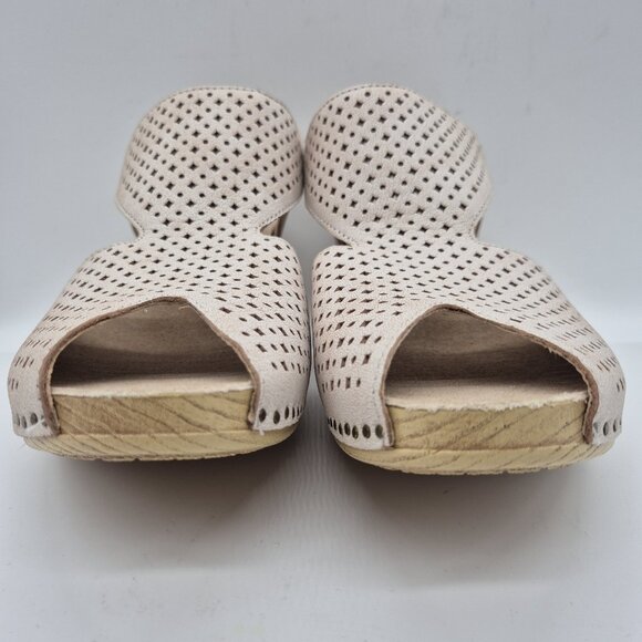 Dansko Teagan Laser Cut Leather Heeled Sandals Women\'s Size 41 Ivory (01)